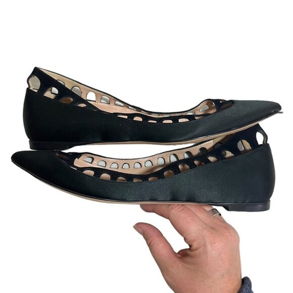 Gianvito Rossi women's shoes 37 US 7 black satin pointy toe flat designer Italy - Picture 6 of 8